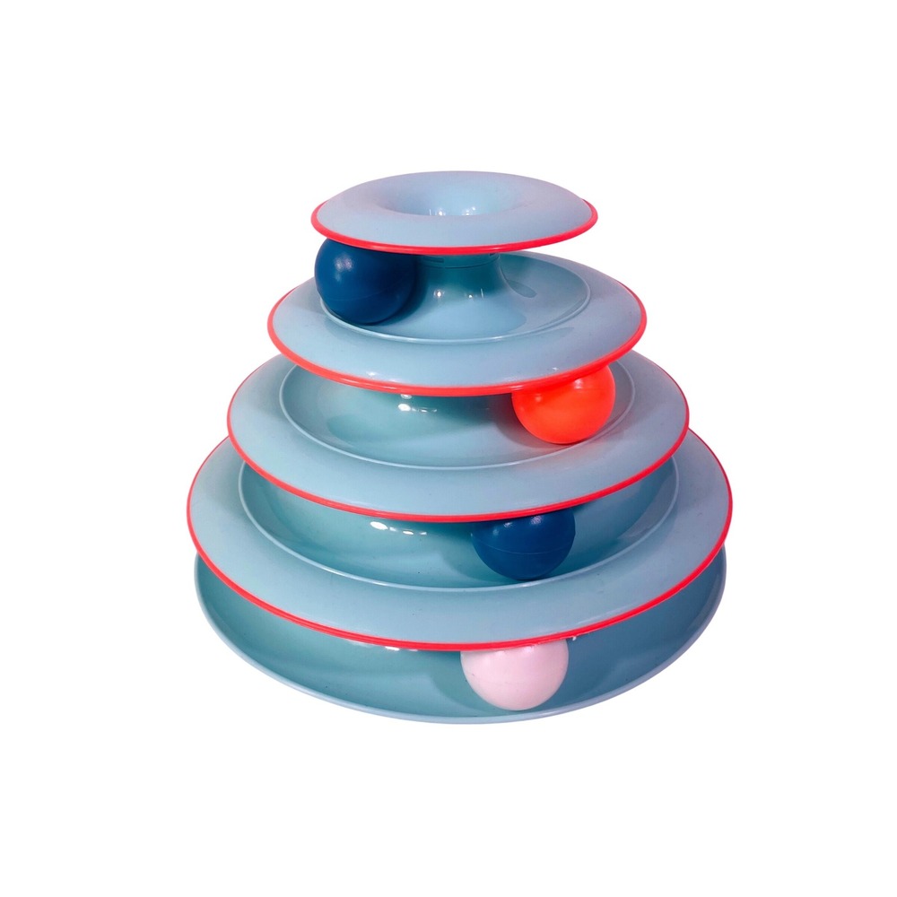 Interactive 4-Tier Cat Tower Track Toy Blue Multi-Level Ball Spinner Pet Toy